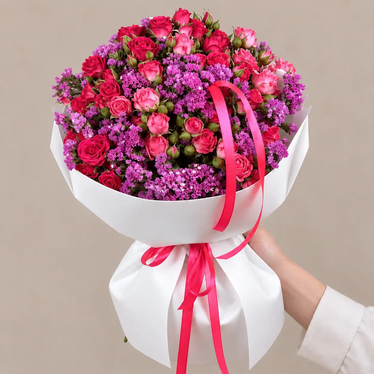 دسته گل سرخابی مینیاتوری — دسته گل رز مینیاتوری سرخابی
